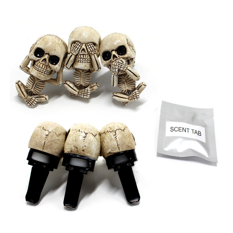 Skull Car Ornaments Air Outlet Ghost Head Three-piece Interior Pendant Decoration Ornament Ghost Head Desktop Figurines Decor chicpolly