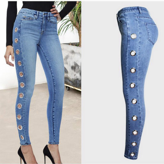 Fashion Tight Hoop Jeans For  Women's Comfort Curvy Skinny Jean Standard My Store