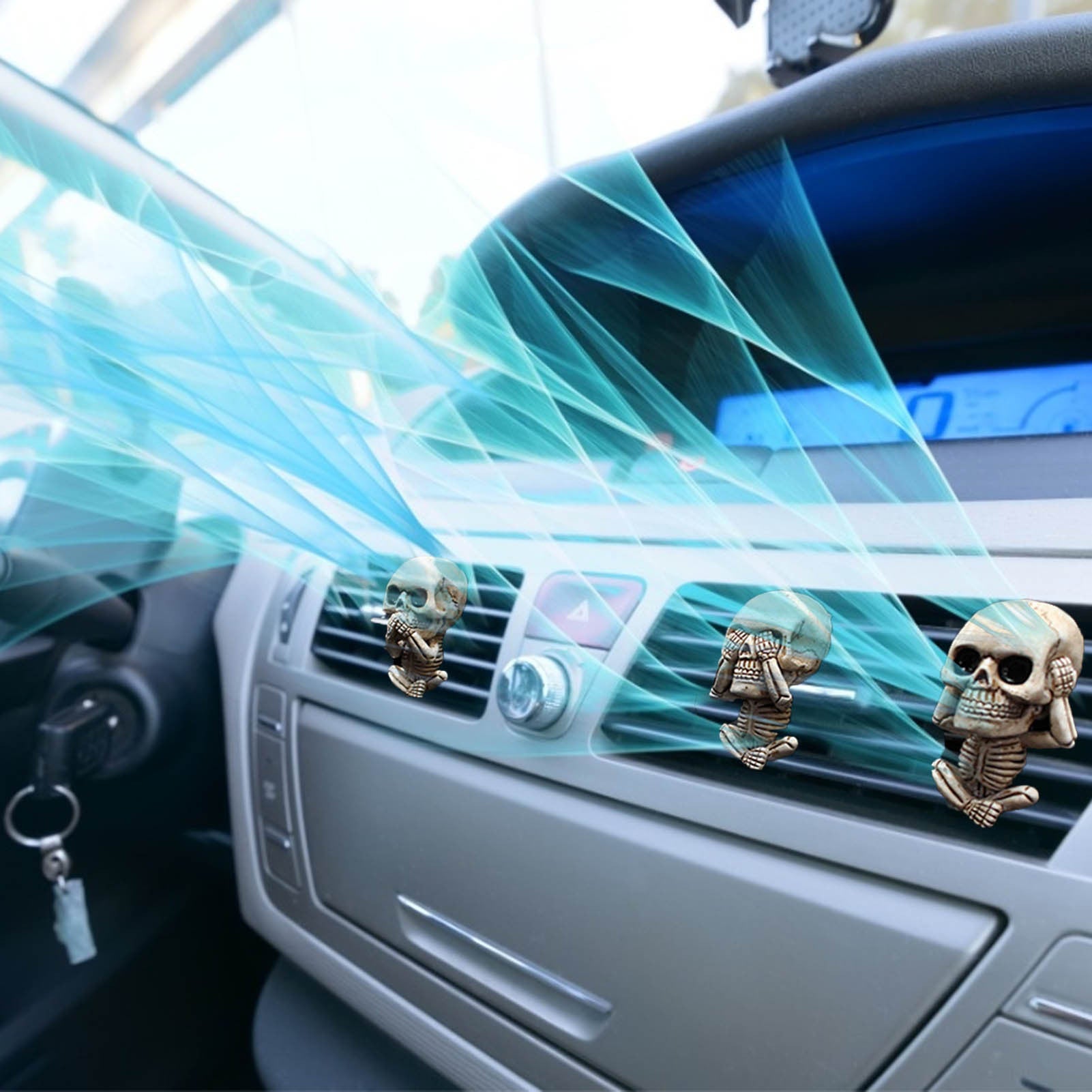 Skull Car Ornaments Air Outlet Ghost Head Three-piece Interior Pendant Decoration Ornament Ghost Head Desktop Figurines Decor chicpolly
