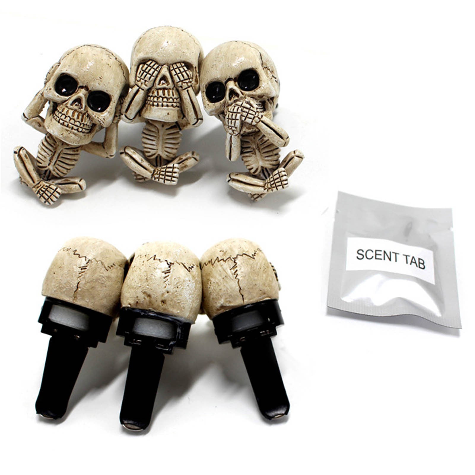 Skull Car Ornaments Air Outlet Ghost Head Three-piece Interior Pendant Decoration Ornament Ghost Head Desktop Figurines Decor chicpolly