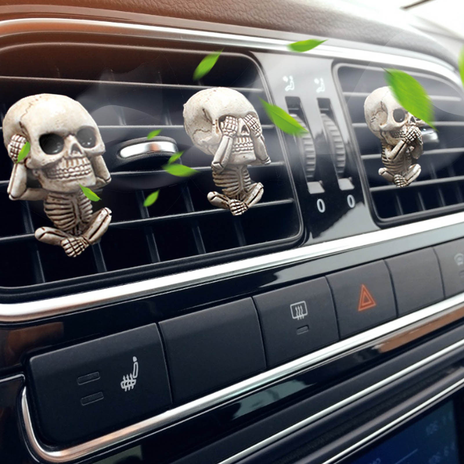 Skull Car Ornaments Air Outlet Ghost Head Three-piece Interior Pendant Decoration Ornament Ghost Head Desktop Figurines Decor chicpolly
