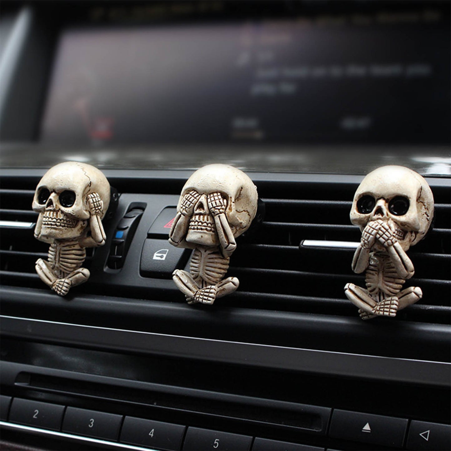 Skull Car Ornaments Air Outlet Ghost Head Three-piece Interior Pendant Decoration Ornament Ghost Head Desktop Figurines Decor chicpolly
