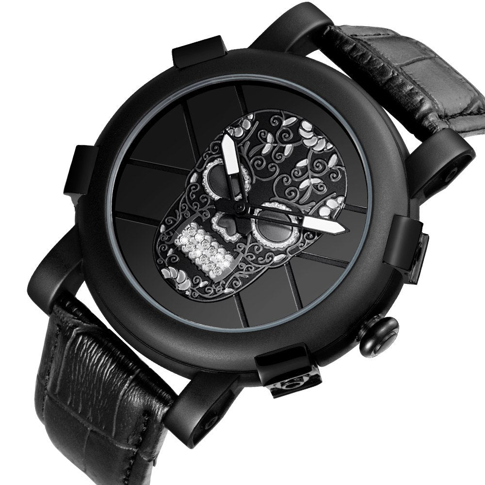 SKONE Pirate Skeleton Skull Quartz Men Watches Luxury Waterproof Leather Men Sports Watch chicpolly