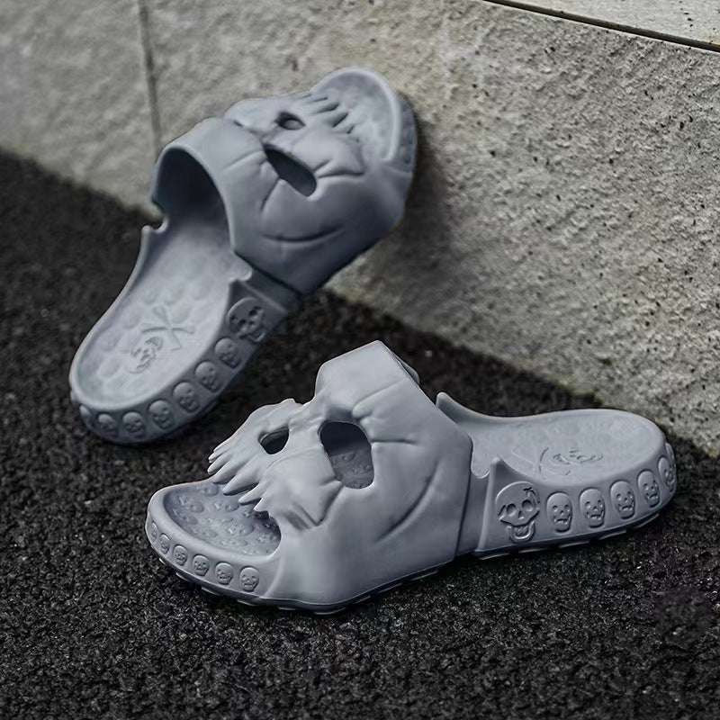 Personalized Skull Design Halloween Slippers Bathroom Indoor Outdoor Funny Slides Beach Shoes chicpolly