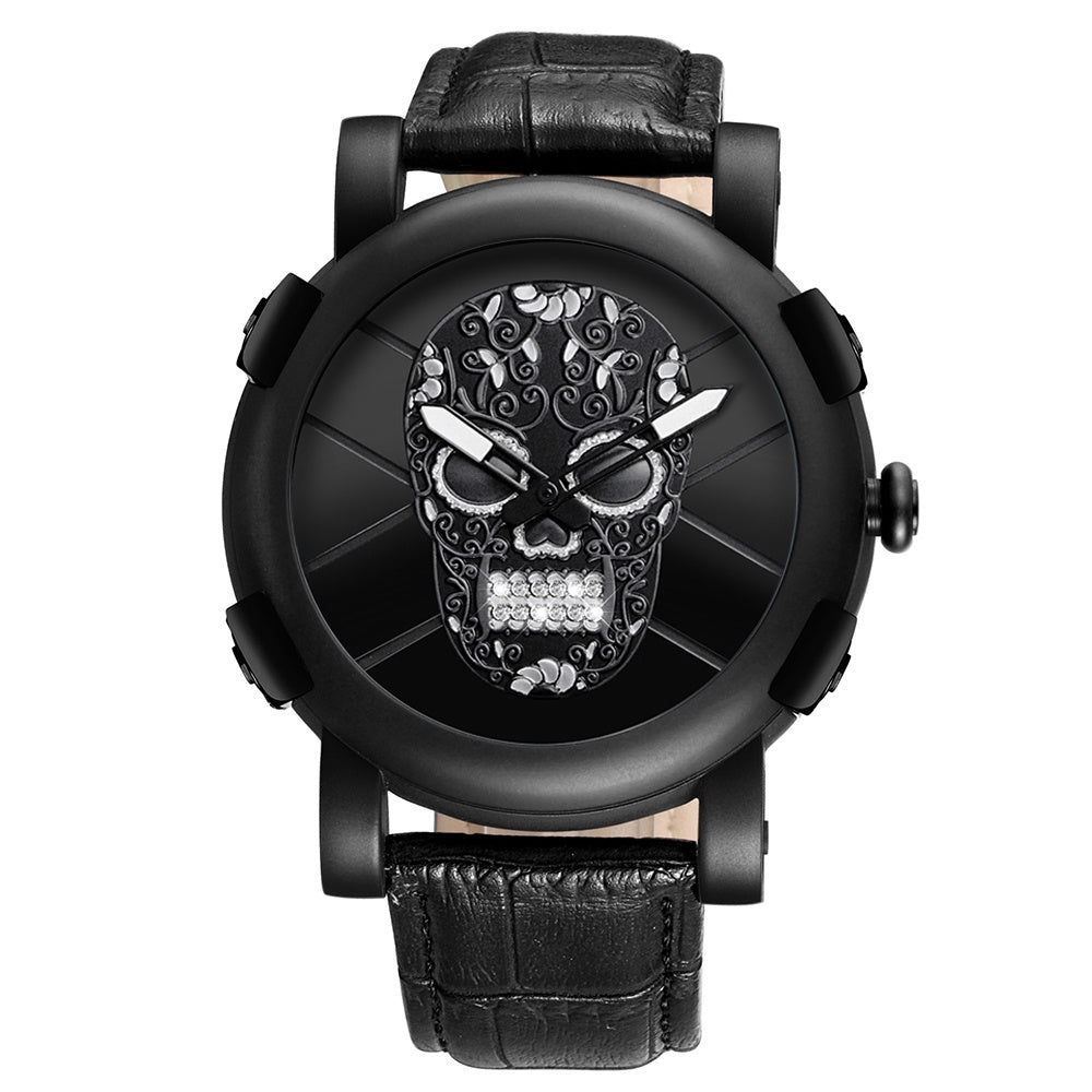 SKONE Pirate Skeleton Skull Quartz Men Watches Luxury Waterproof Leather Men Sports Watch chicpolly