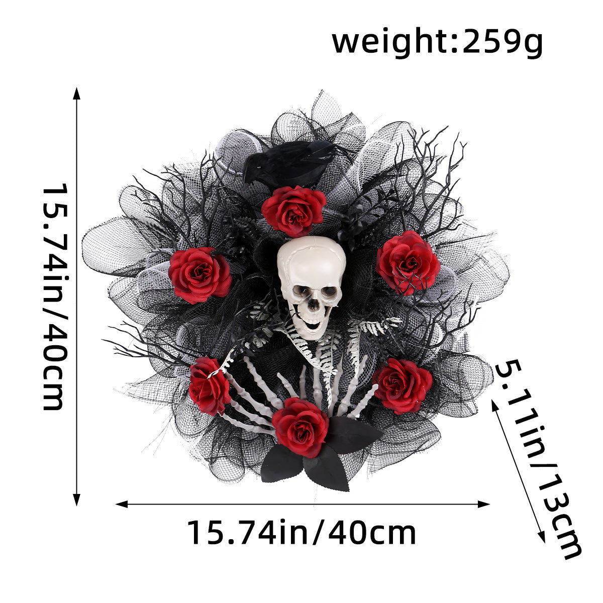 Halloween Red Rose Skull Mesh Garland Door Hanging Decoration chicpolly