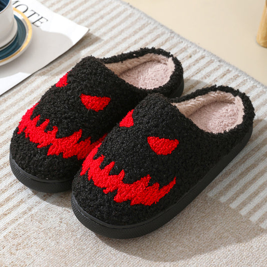 Halloween Skull Cartoon Print Slippers Warm Winter Slippers For Men Women Couple Home Shoes Indoor Cotton Slippers chicpolly