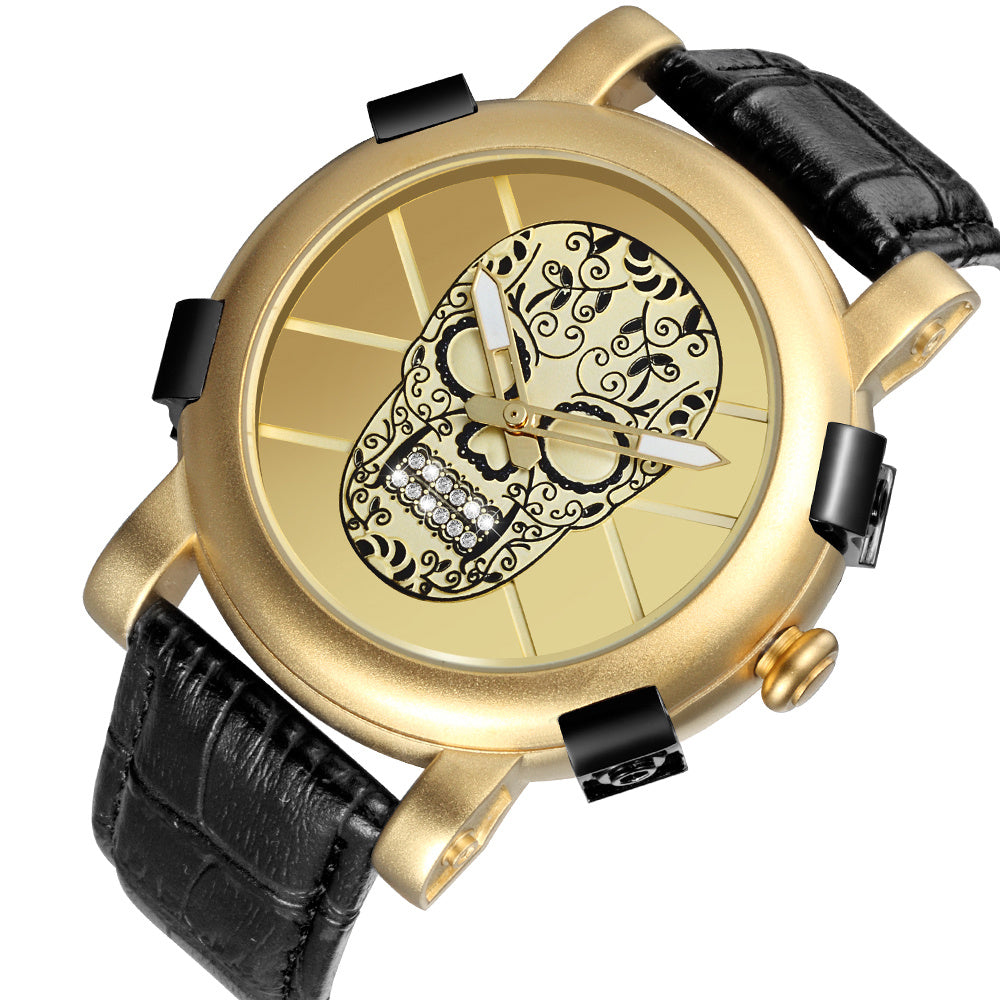 SKONE Pirate Skeleton Skull Quartz Men Watches Luxury Waterproof Leather Men Sports Watch chicpolly