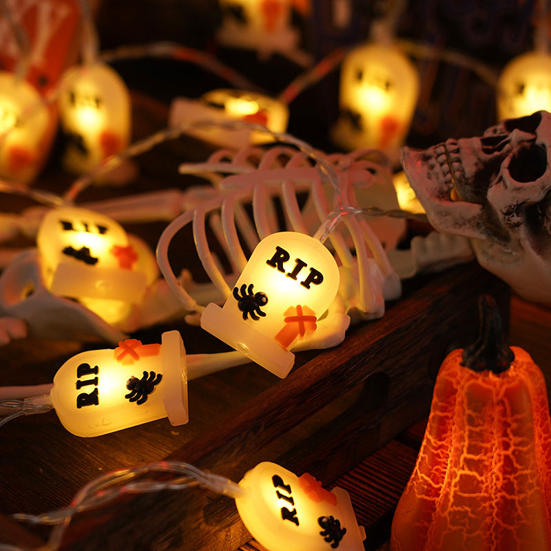 PVC Soft Material Halloween Lighting Chain Pumpkin Ghost Bat Modeling Lamp Indoor And Outdoor Home Decoration chicpolly