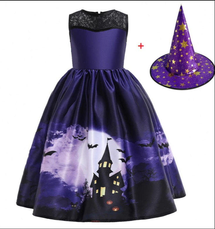 Halloween Princess Dress Halloween Printed Mesh chicpolly