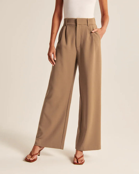 High Waist Straight Trousers With Pockets Wide Leg Casual Pants For Women chicpolly