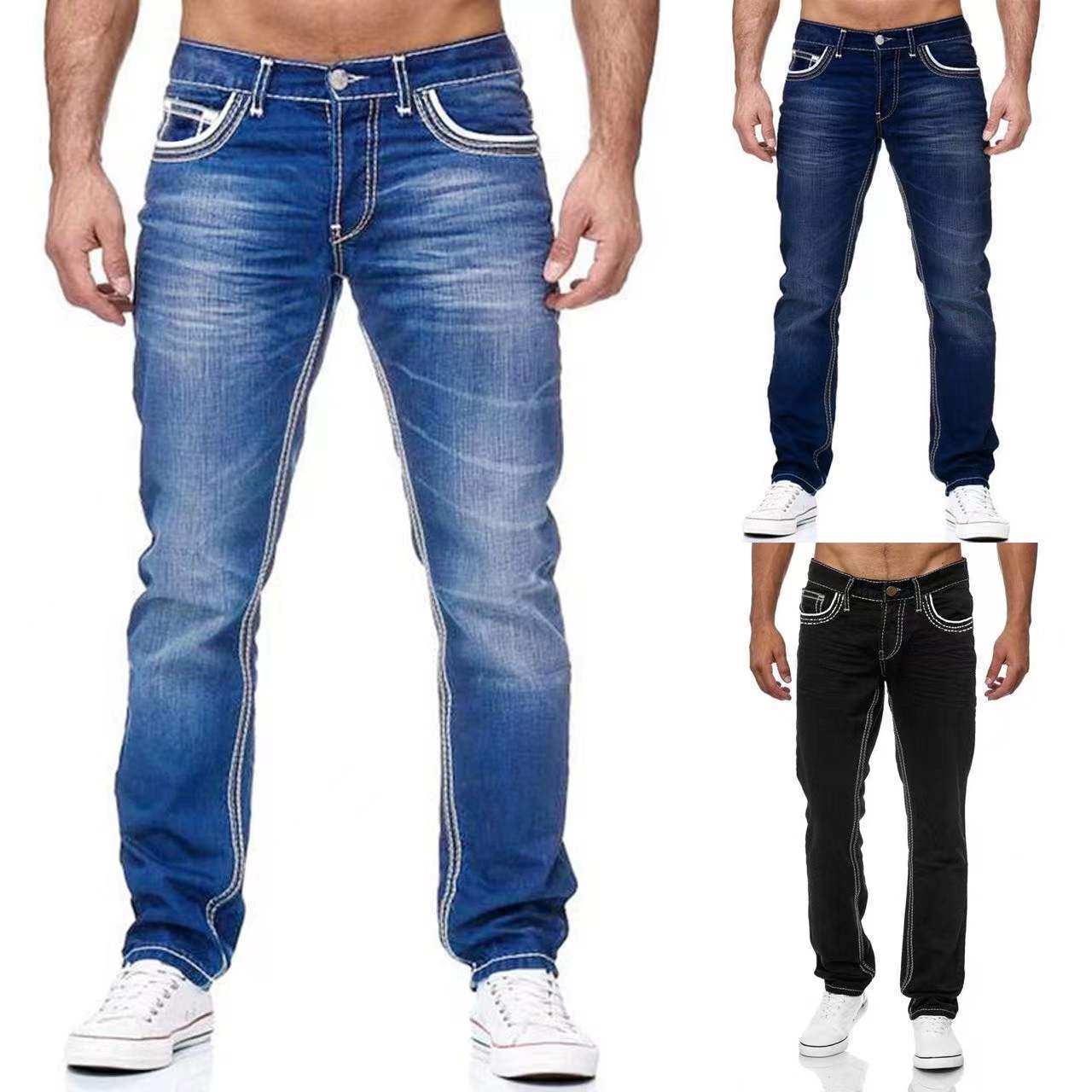 Men Jeans With Pockets Straight Pants Business Casual Daily Streetwear Trousers Men's Clothing chicpolly