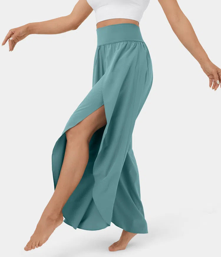 Loose Split Yoga Pants Summer Elastic High Waist Wide Leg Trousers Women's Fashion Versatile Clothing chicpolly