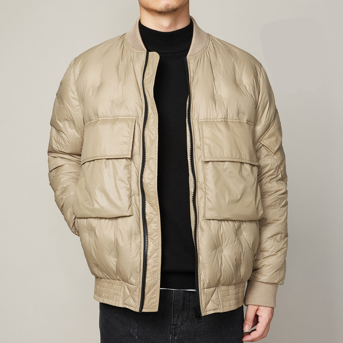 New Winter Baseball Collar Light Down Jacket Men Gray Duck Down Warm Jacket chicpolly