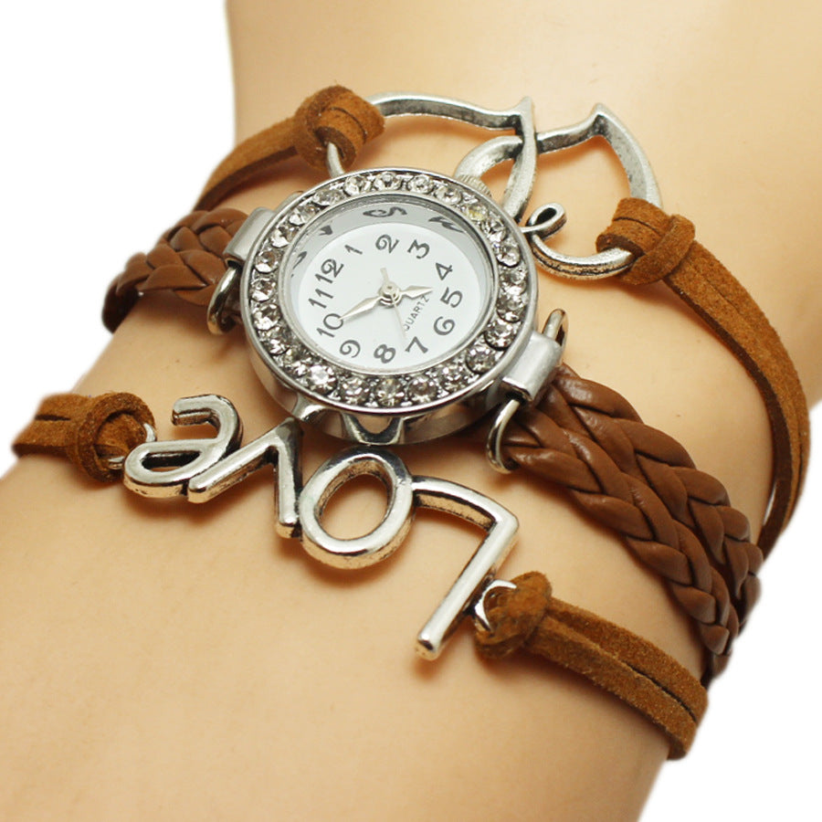 Love Double Heart-shaped Love Woven Watch chicpolly