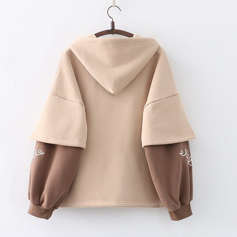 Japanese Mori Winter Fleece-lined Thickening Embroidery Painting Bear Hooded Pullover Women's Sweater chicpolly