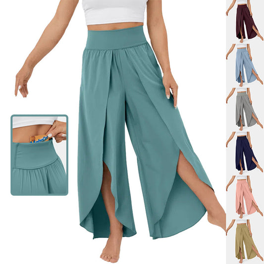 Loose Split Yoga Pants Summer Elastic High Waist Wide Leg Trousers Women's Fashion Versatile Clothing chicpolly