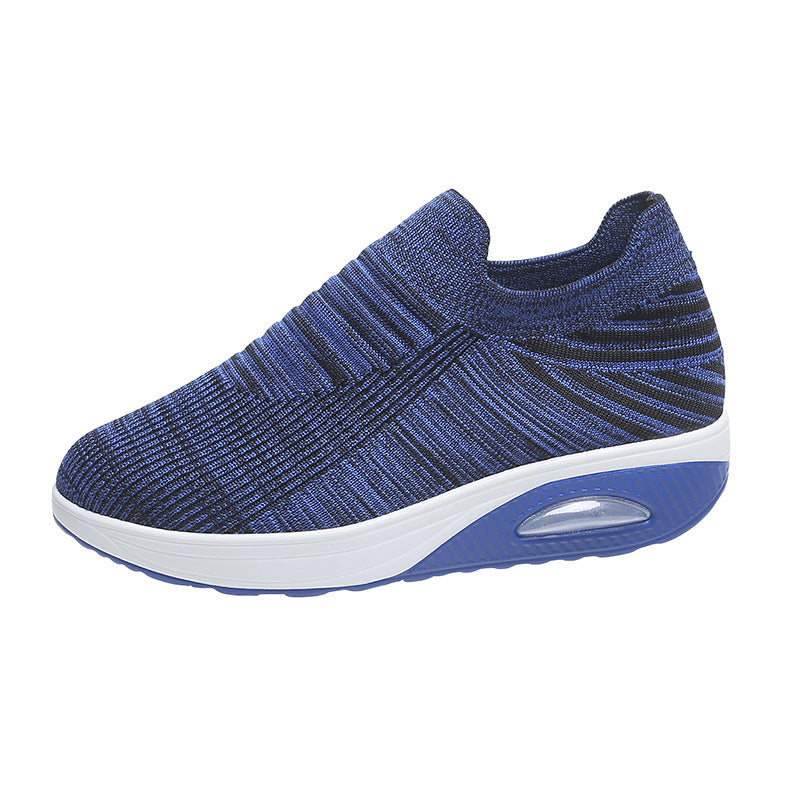 New Stripe Design Mesh Shoes Fashion Slip On Air Cushion Shoes Breathable Round-toe Flats Women chicpolly