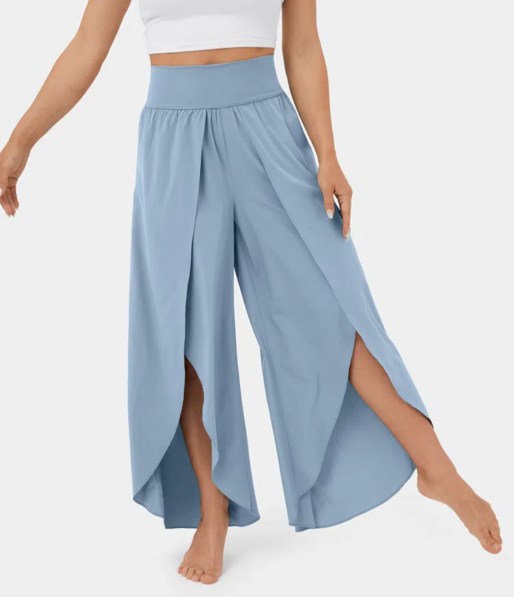 Loose Split Yoga Pants Summer Elastic High Waist Wide Leg Trousers Women's Fashion Versatile Clothing chicpolly