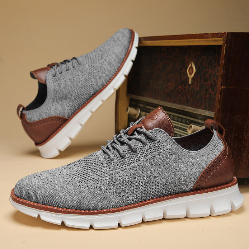 British Brogue Casual Men's Shoes Fashionable Flying Woven Surface Breathable Lightweight Sneaker chicpolly