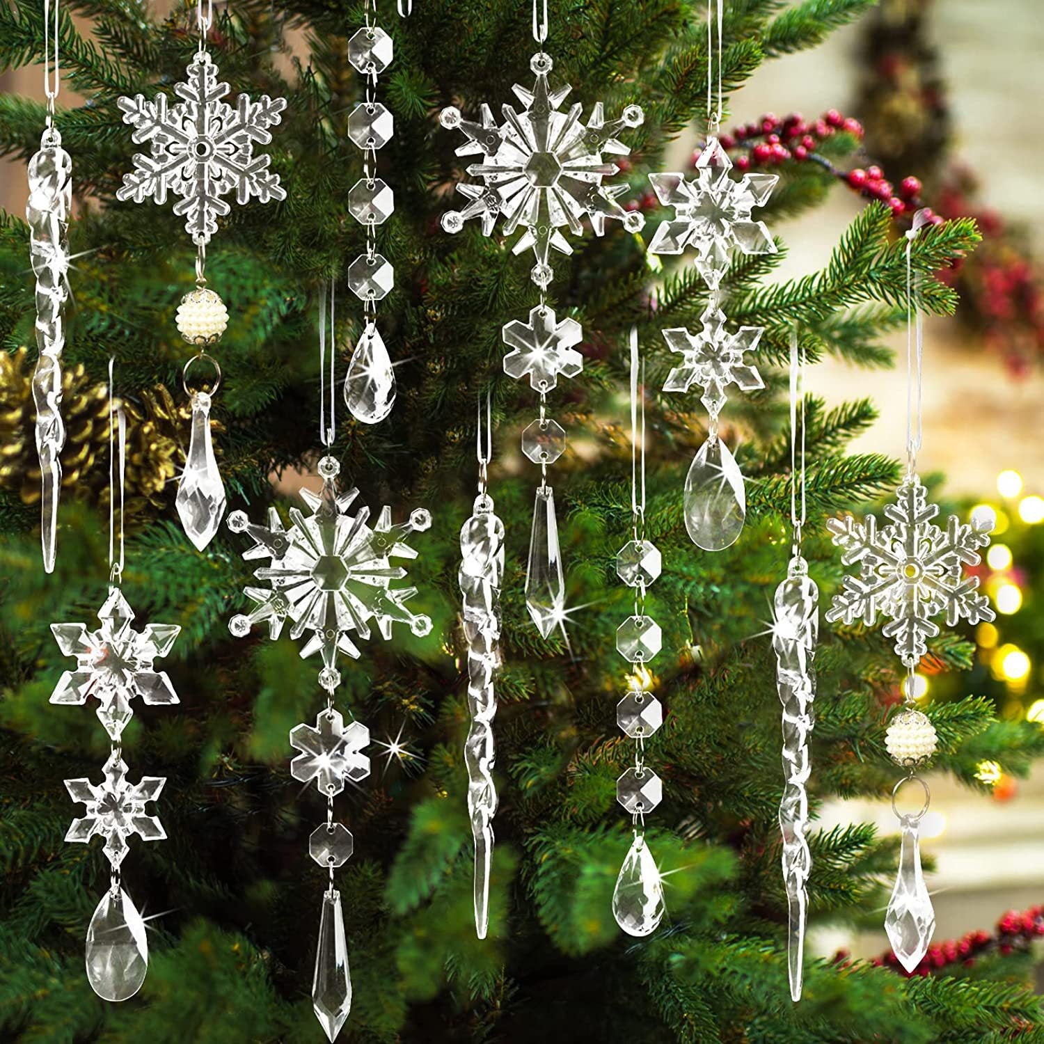 Christmas10Pcs Tree Hanging Pendants Acrylic Ice Ornaments chicpolly