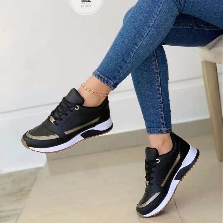Casual Lace-up Flat Shoes Women Shallow Round Toe Sports Walking Sneakers chicpolly