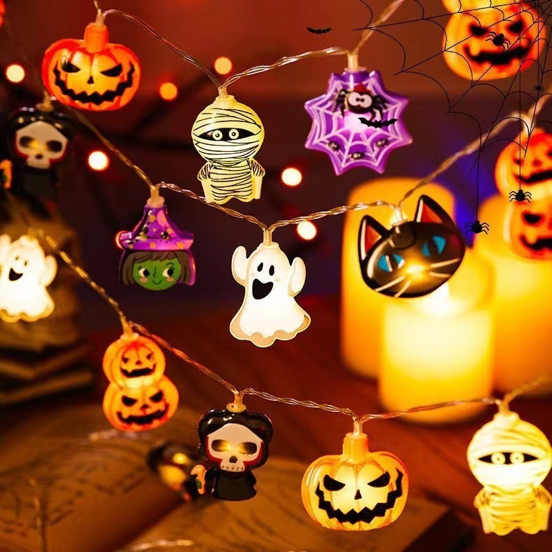 PVC Soft Material Halloween Lighting Chain Pumpkin Ghost Bat Modeling Lamp Indoor And Outdoor Home Decoration chicpolly