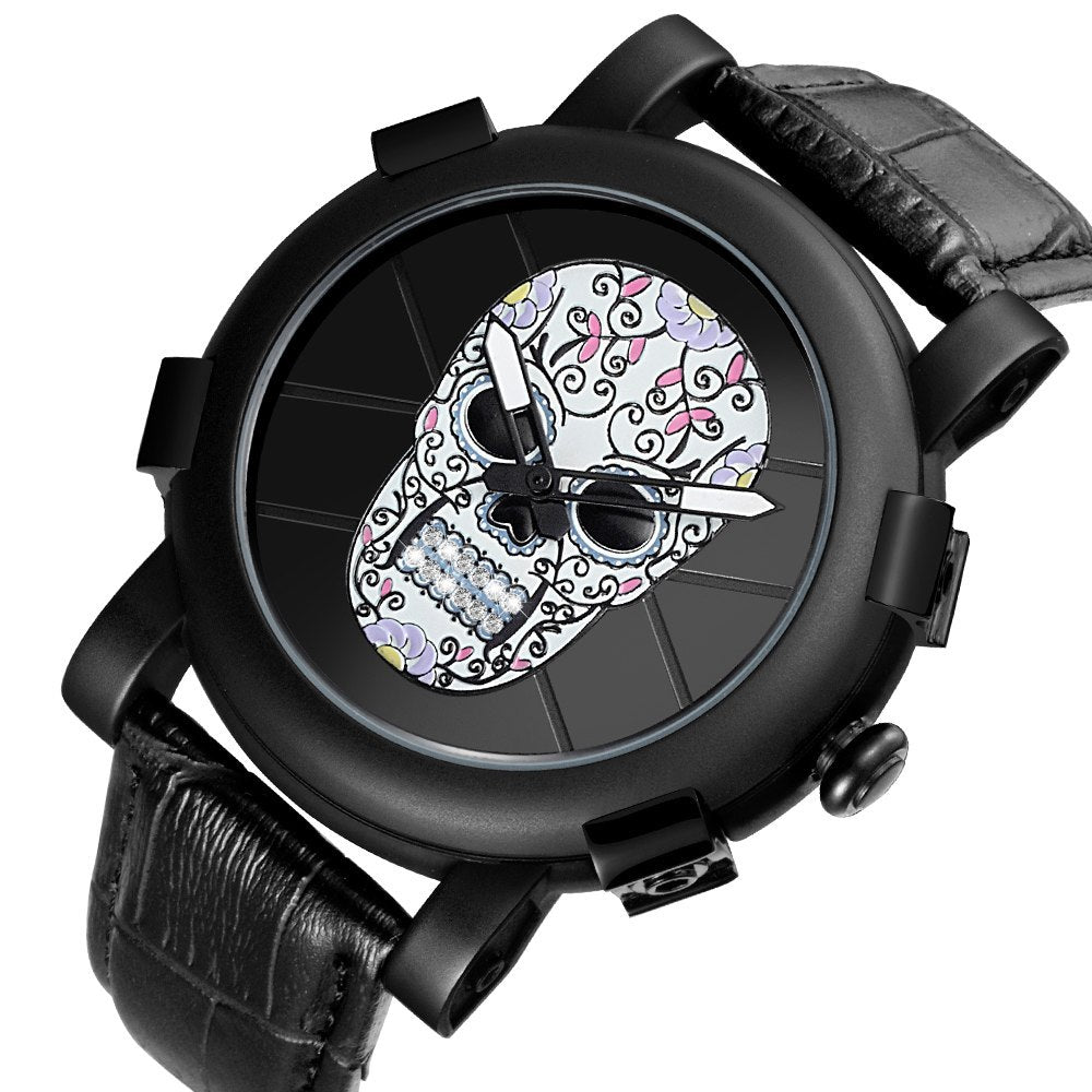 SKONE Pirate Skeleton Skull Quartz Men Watches Luxury Waterproof Leather Men Sports Watch chicpolly
