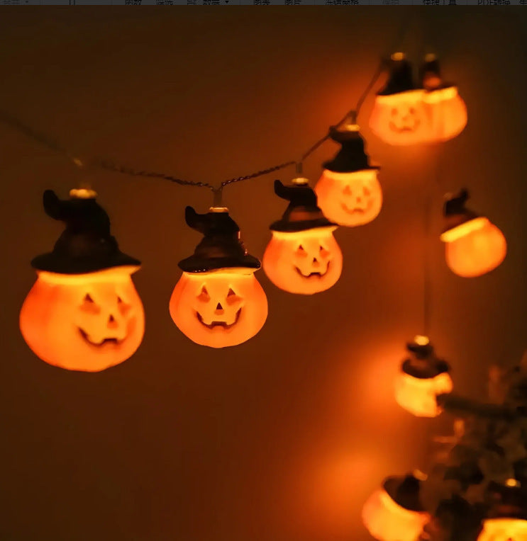 PVC Soft Material Halloween Lighting Chain Pumpkin Ghost Bat Modeling Lamp Indoor And Outdoor Home Decoration chicpolly