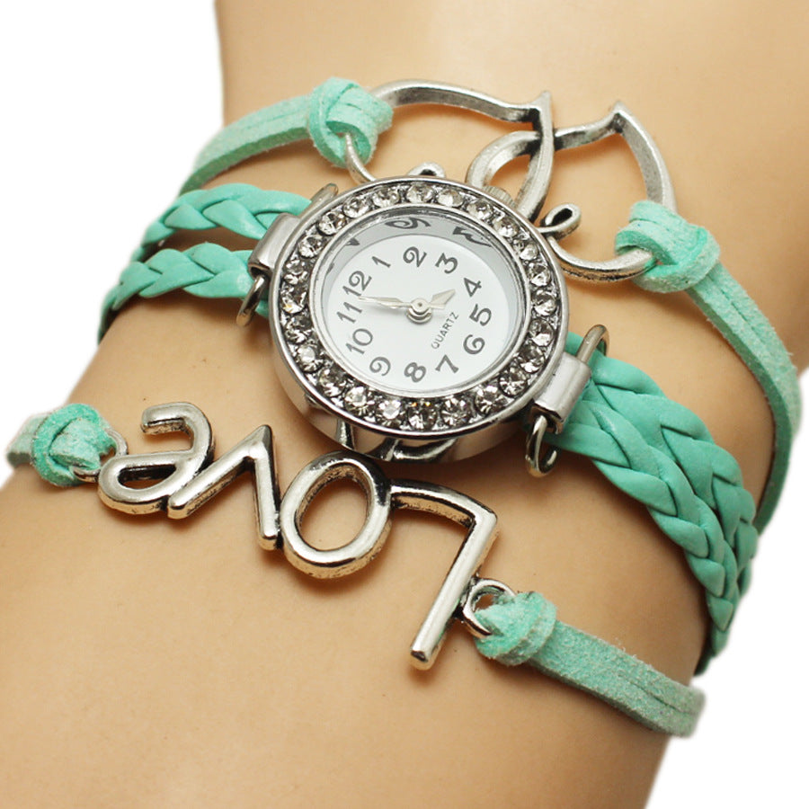 Love Double Heart-shaped Love Woven Watch chicpolly