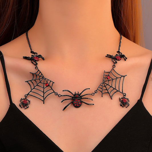 Halloween Spider And Spider Web Necklace Personality Clavicle Necklace Fashion Jewelry Accessories chicpolly
