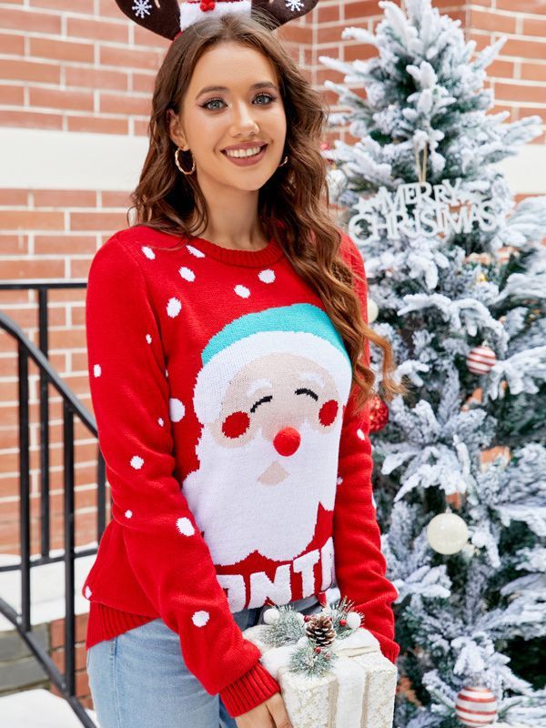 Christmas Women's Tops Sweater Embroidery Red Sweaters chicpolly