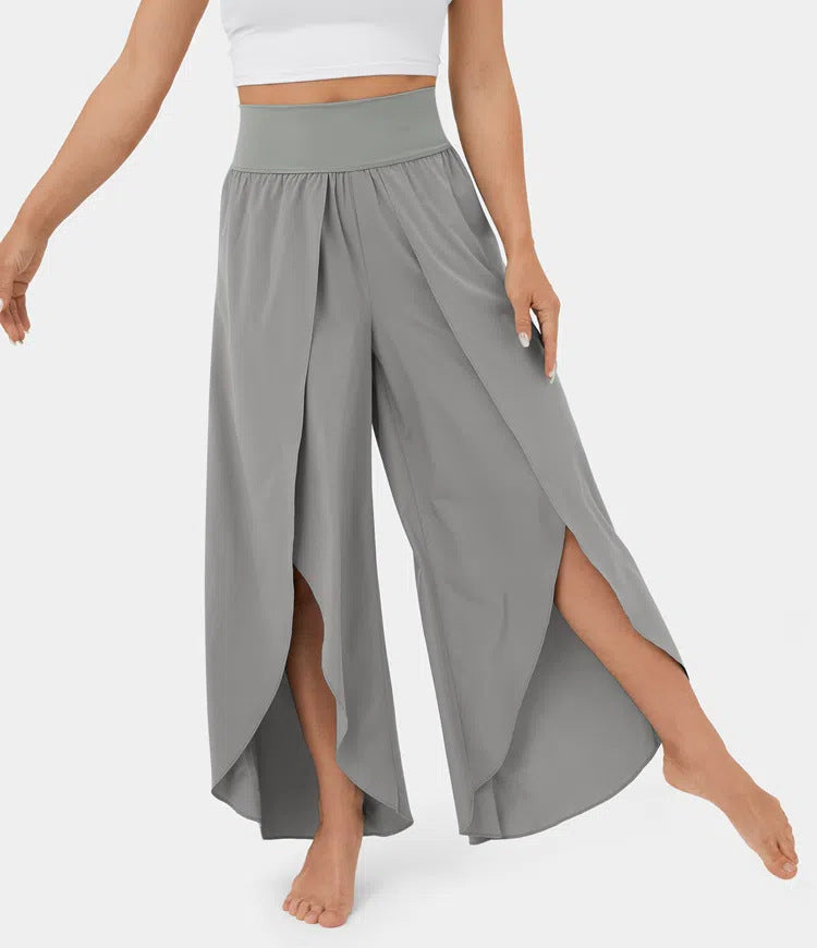 Loose Split Yoga Pants Summer Elastic High Waist Wide Leg Trousers Women's Fashion Versatile Clothing chicpolly