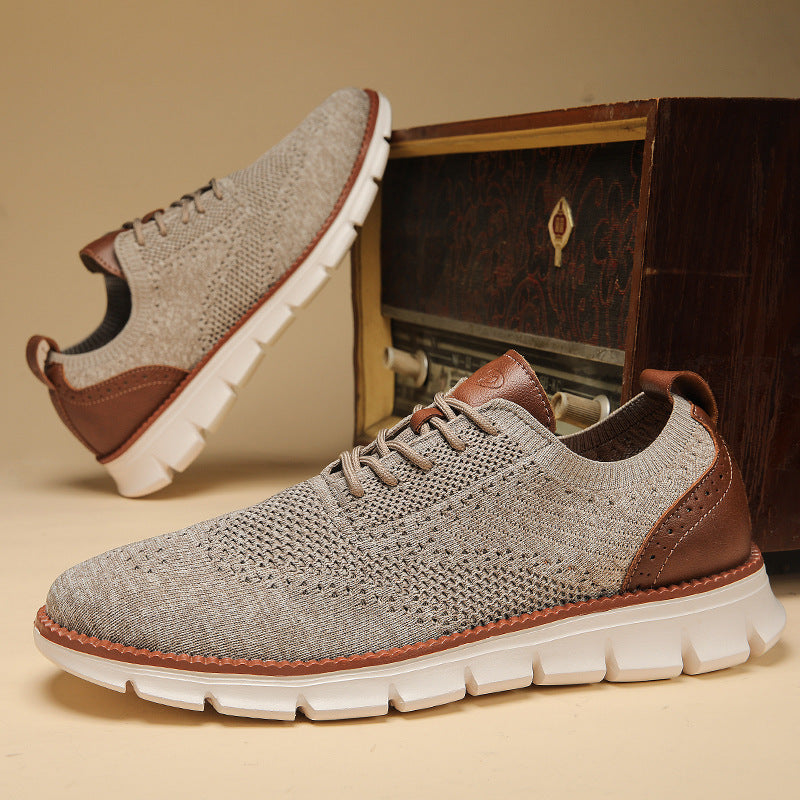 British Brogue Casual Men's Shoes Fashionable Flying Woven Surface Breathable Lightweight Sneaker chicpolly