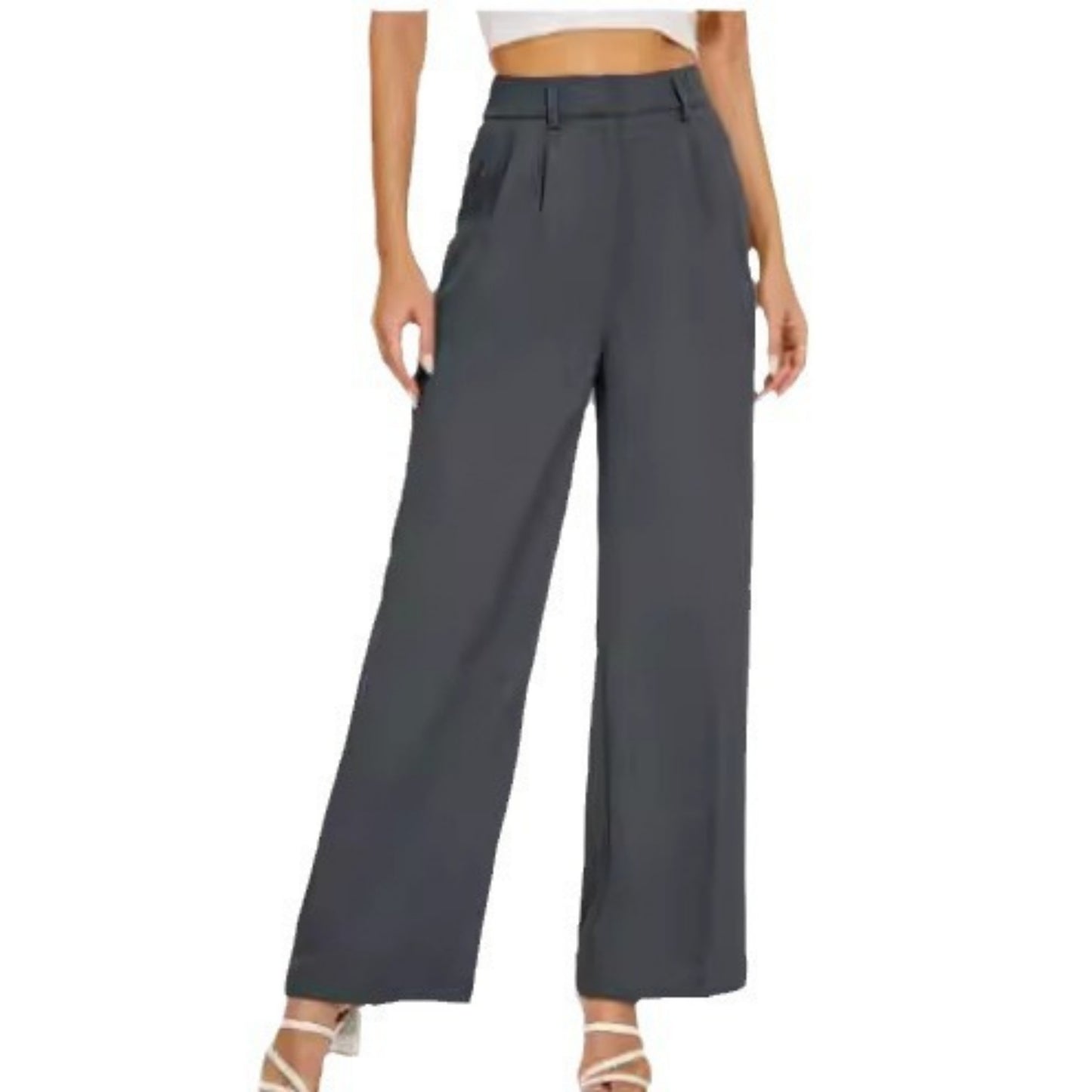 High Waist Straight Trousers With Pockets Wide Leg Casual Pants For Women chicpolly