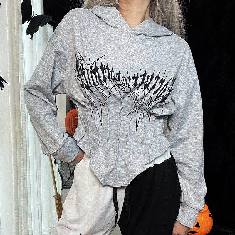 Belted Waist Slim Hooded Top T-shirt Female Autumn And Winter chicpolly