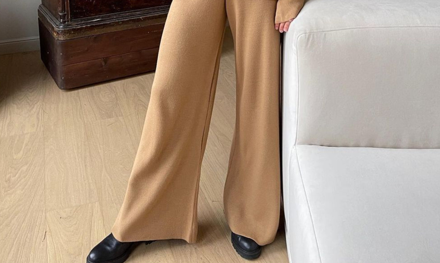 Long Sleeve Loose Casual Sweater Knit Top Trousers Set chicpolly
