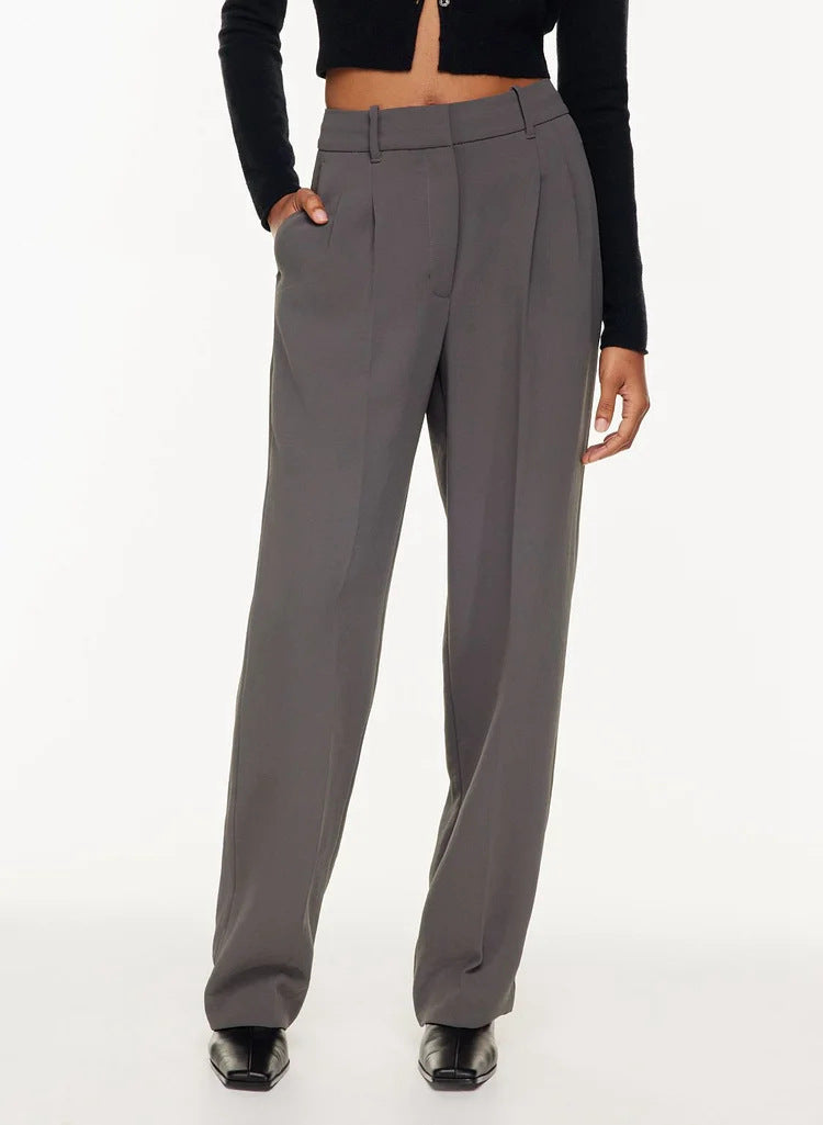 High Waist Straight Trousers With Pockets Wide Leg Casual Pants For Women chicpolly