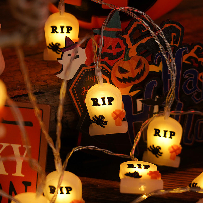 PVC Soft Material Halloween Lighting Chain Pumpkin Ghost Bat Modeling Lamp Indoor And Outdoor Home Decoration chicpolly