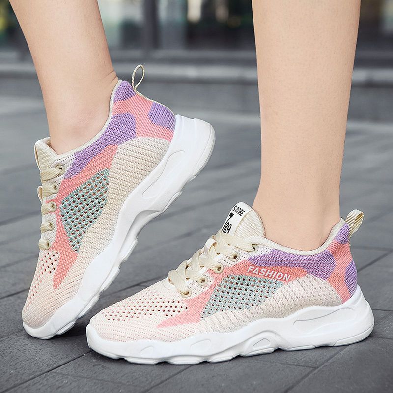 Casual Colorblock Lace-up Sneakers Women Versatile Breathable Lightweight Walking Running Shoes chicpolly