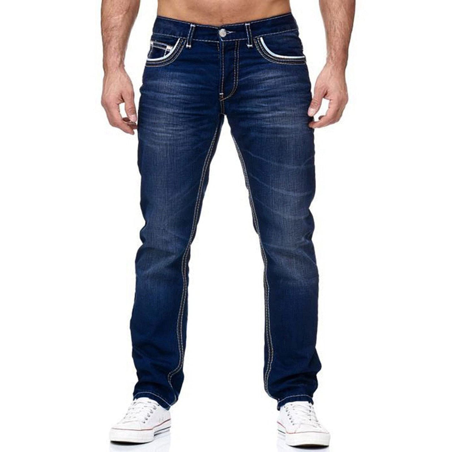 Men Jeans With Pockets Straight Pants Business Casual Daily Streetwear Trousers Men's Clothing chicpolly