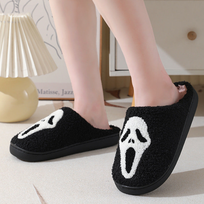 Halloween Skull Cartoon Print Slippers Warm Winter Slippers For Men Women Couple Home Shoes Indoor Cotton Slippers chicpolly