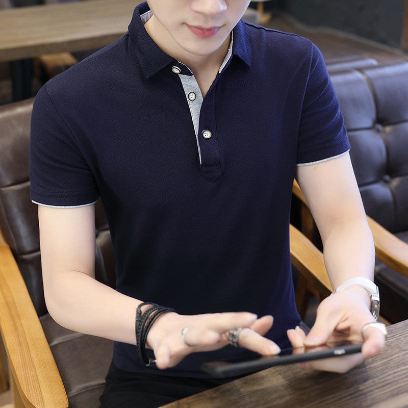 Polo Shirt For Men Casual Short Sleeve Polo Shirts Patchwork Turn-down Collar Zipper T-Shirt chicpolly