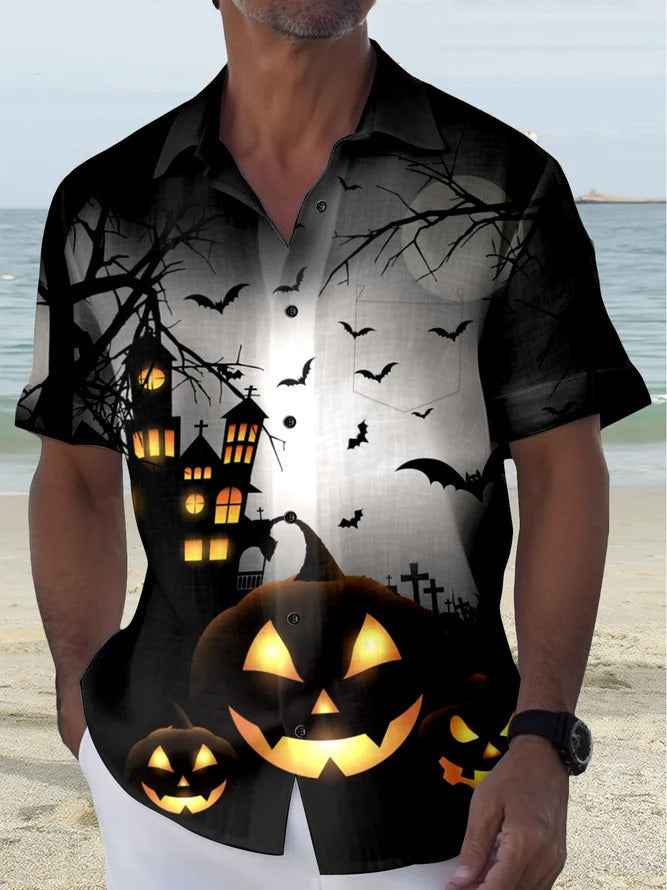 Men's Retro Halloween Ghost Print Casual Short Sleeve chicpolly