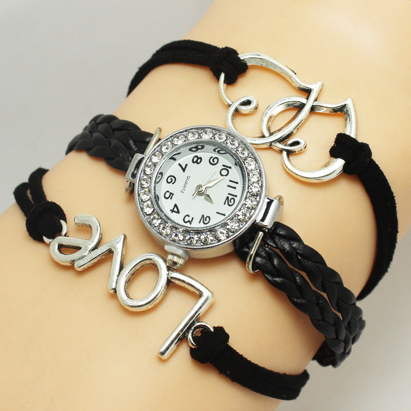 Love Double Heart-shaped Love Woven Watch chicpolly