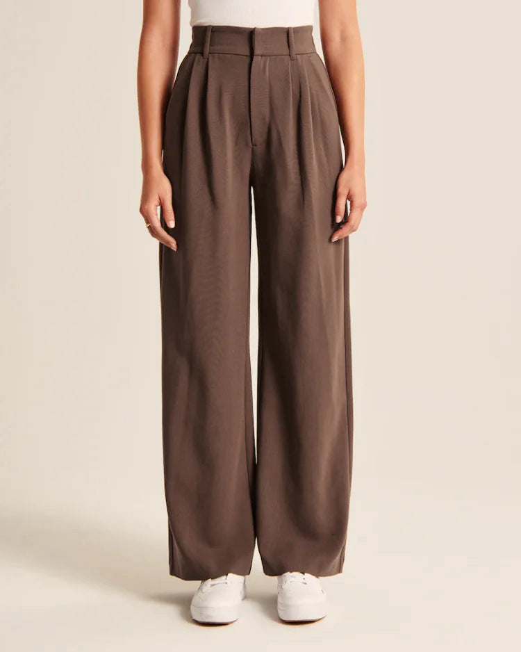 High Waist Straight Trousers With Pockets Wide Leg Casual Pants For Women chicpolly