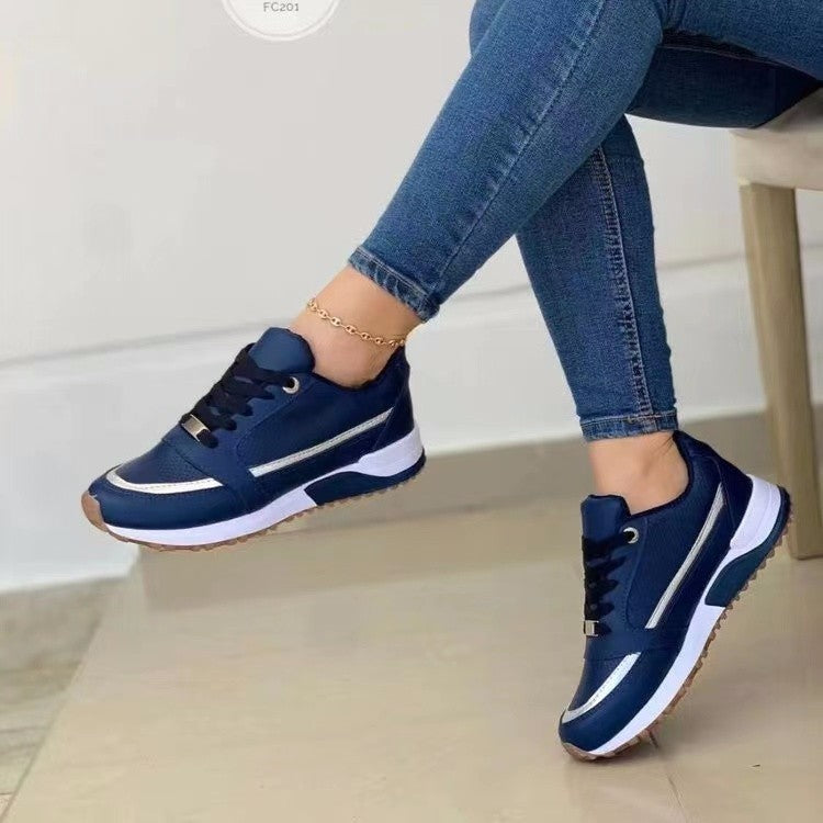 Casual Lace-up Flat Shoes Women Shallow Round Toe Sports Walking Sneakers chicpolly