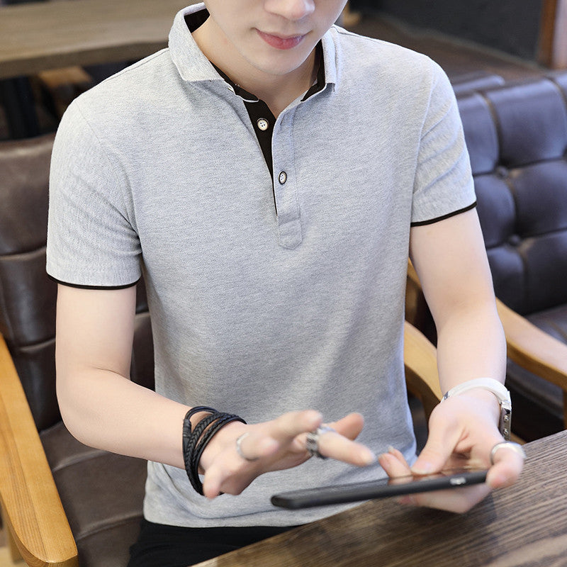 Polo Shirt For Men Casual Short Sleeve Polo Shirts Patchwork Turn-down Collar Zipper T-Shirt chicpolly
