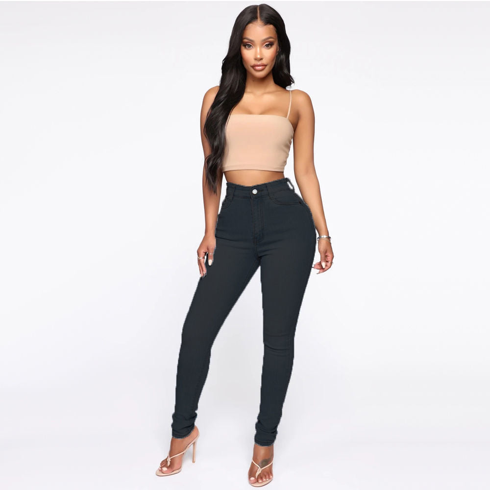 Slimming Jeans Pants For Women High Waist Trousers With Pockets chicpolly