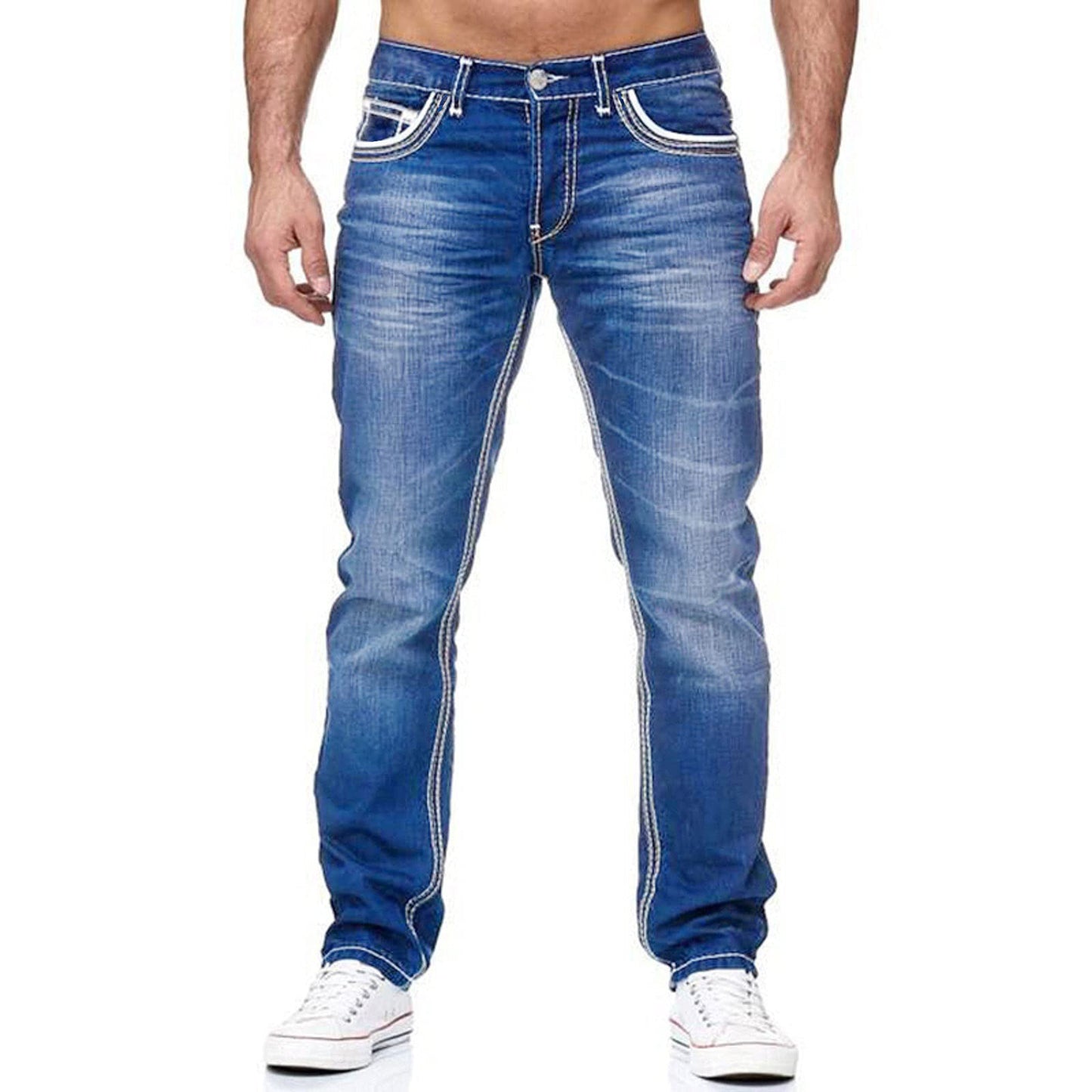 Men Jeans With Pockets Straight Pants Business Casual Daily Streetwear Trousers Men's Clothing chicpolly